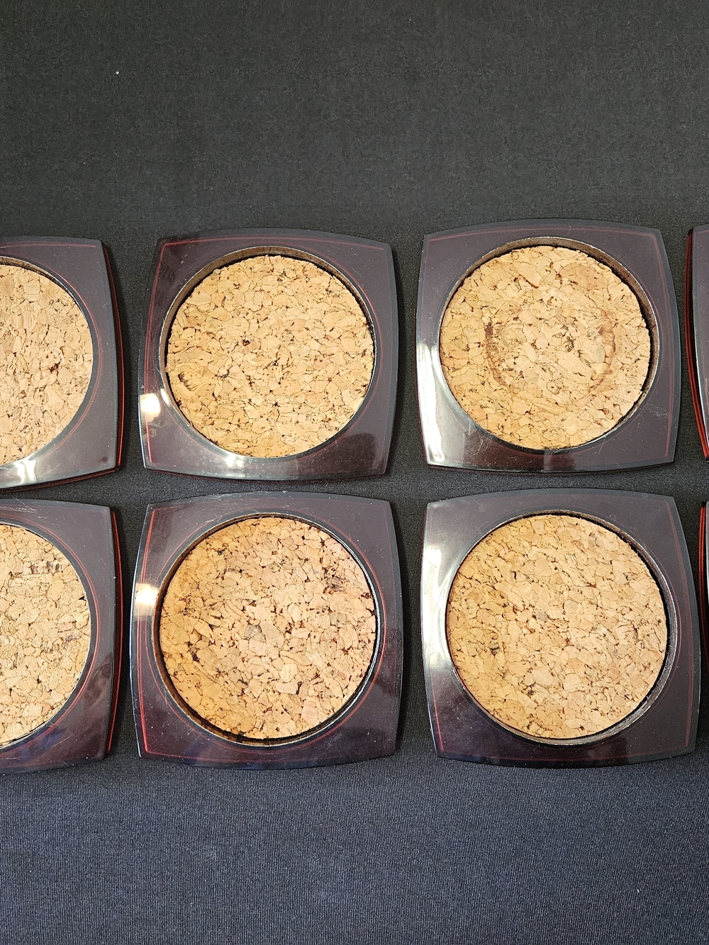 Vintage Set of 8 Plastic and Cork Beverage Coasters